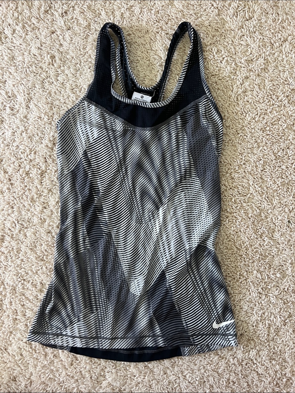 Nike Pro Dri Fit Black & Gray Striped Racerback Tank
